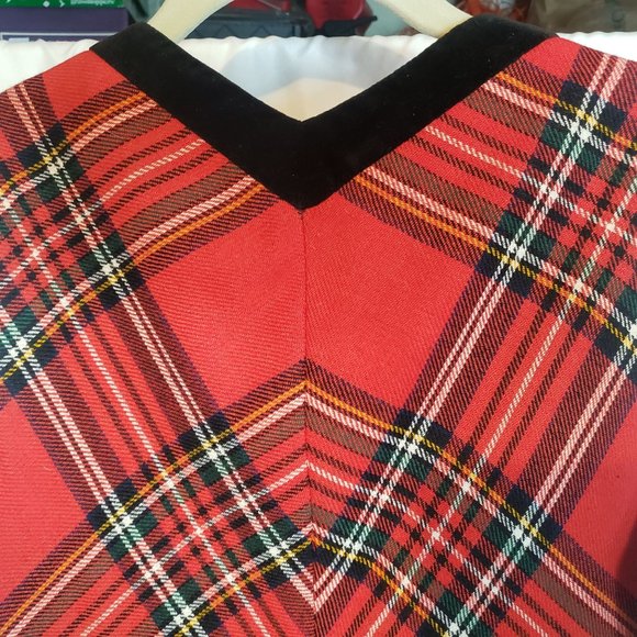 Red Plaid Jumpsuit One Piece Bill Atkinson Wool Polyester Velvet Vintage Size 10 - Picture 11 of 16